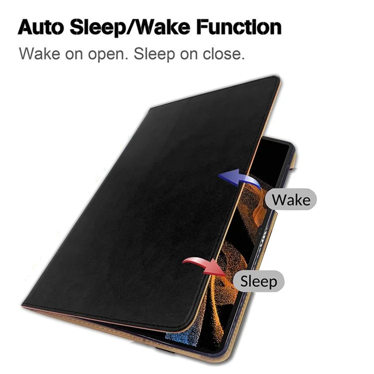 For Samsung Galaxy Tab S8 Ultra Business Style PU Leather Tablet Case Stand Card Holder Protective Cover with Auto Wake/Sleep - Black