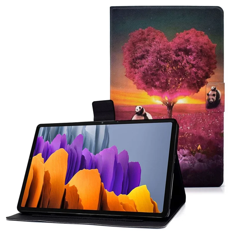For Samsung Galaxy Tab S7 T870/Galaxy Tab S8 X700 X706 Anti-drop Pattern Printing Leather Tablet Case Protective Cover - Tree and Panda