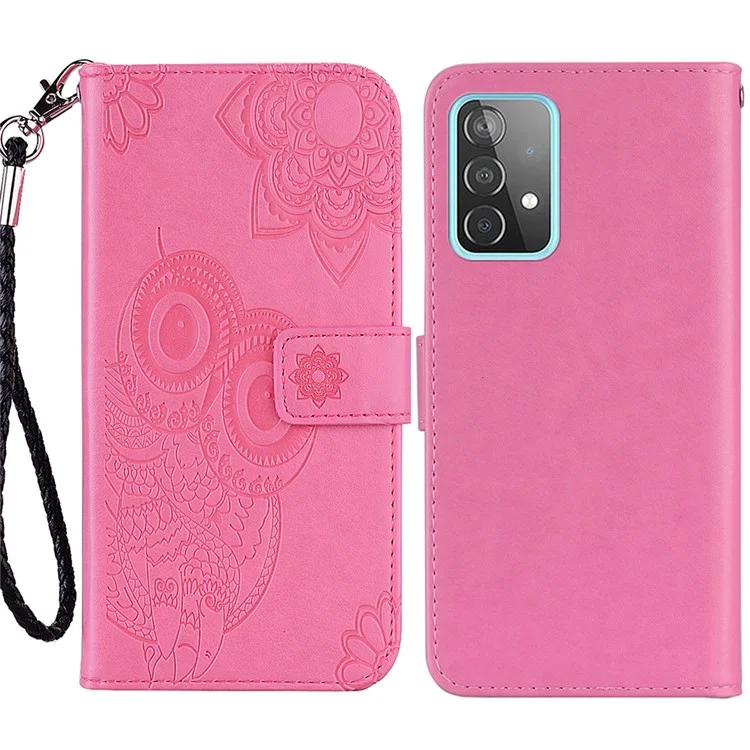 Pour Samsung Galaxy A23 4G (165,4 x 76,9 x 8,4 Mm) Choux de Chouette Imprimé Howl Flip Couper Couvercle Flip Cover Portefeuille Magnétique Lock Téléphone Avec Sangle - Rose