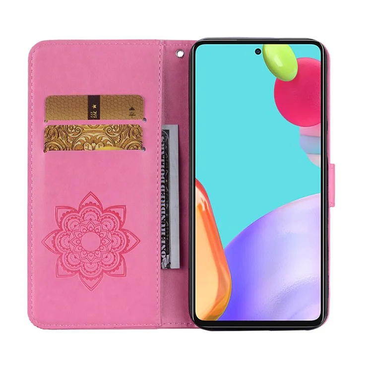 Pour Samsung Galaxy A23 4G (165,4 x 76,9 x 8,4 Mm) Choux de Chouette Imprimé Howl Flip Couper Couvercle Flip Cover Portefeuille Magnétique Lock Téléphone Avec Sangle - Rose