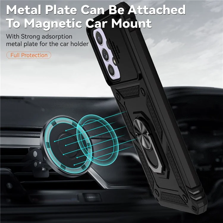 Per Samsung Galaxy A33 5G Slide Camera Cover Hard PC + Soft TPU Phone Case with Ring Kickstand - Nero