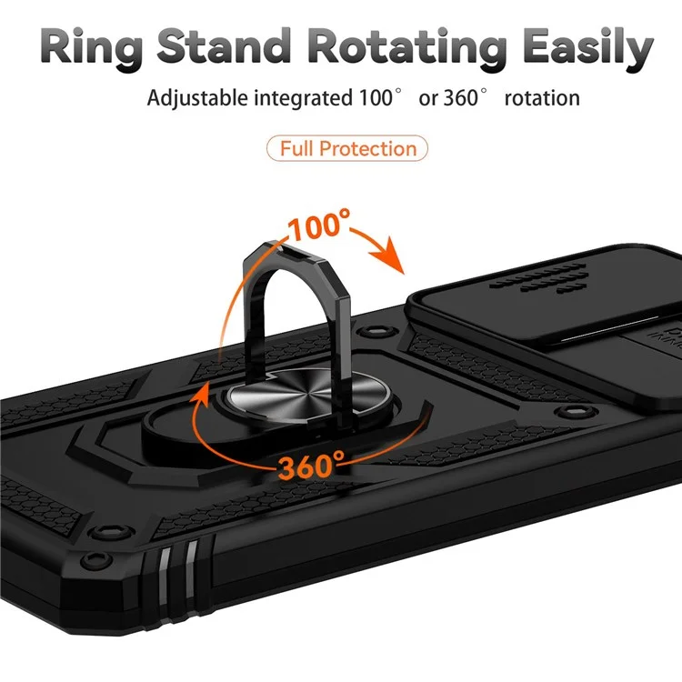 Per Samsung Galaxy A33 5G Slide Camera Cover Hard PC + Soft TPU Phone Case with Ring Kickstand - Nero