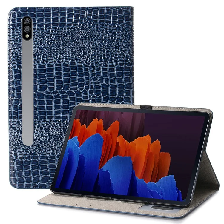 For Samsung Galaxy Tab S7+ / S8+ / S7 FE 12.4 inch Protective Case Crocodile Texture Folio Flip Cover Anti-Scratch Shockproof Tablet Case with Stand / Wallet Support Auto Wake / Sleep - Blue