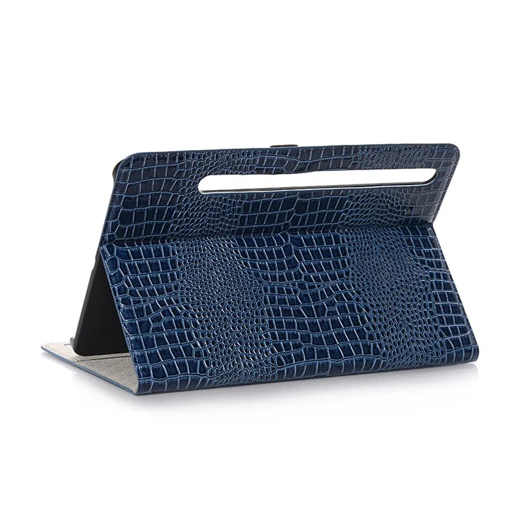 For Samsung Galaxy Tab S7+ / S8+ / S7 FE 12.4 inch Protective Case Crocodile Texture Folio Flip Cover Anti-Scratch Shockproof Tablet Case with Stand / Wallet Support Auto Wake / Sleep - Blue