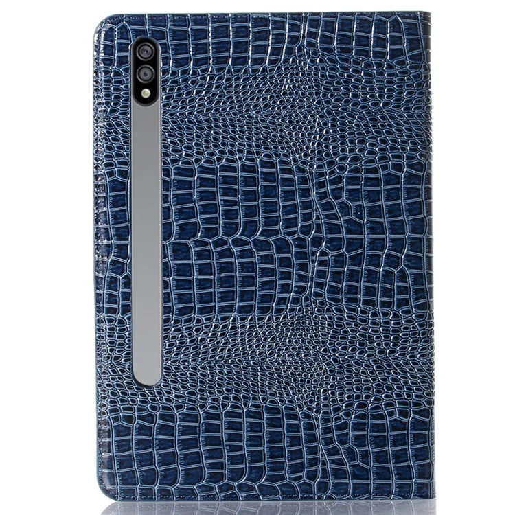 For Samsung Galaxy Tab S7+ / S8+ / S7 FE 12.4 inch Protective Case Crocodile Texture Folio Flip Cover Anti-Scratch Shockproof Tablet Case with Stand / Wallet Support Auto Wake / Sleep - Blue