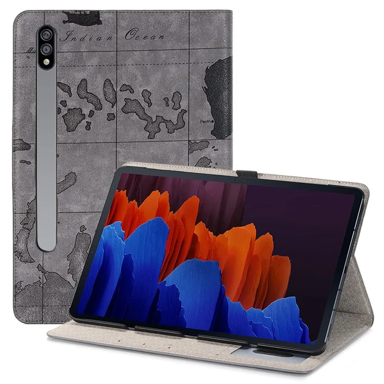 For Samsung Galaxy Tab S7+ / S8+ / S7 FE 12.4 inch Pattern Printed Protective Case Folio Flip Cover Scratch Resistant Shockproof Tablet Case with Stand / Wallet Support Auto Wake / Sleep - Grey