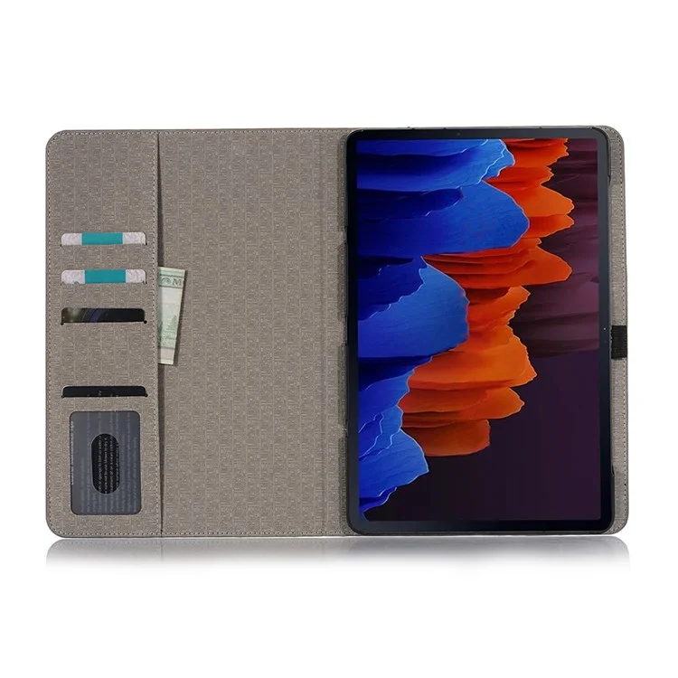 Para Samsung Galaxy Tab S7 Plus/S8+/S7 FE fe 12,4 Polegadas Padrão de Proteção de Proteção Impressa Caixa de Proteção Folio Flip Caso de Comprimido à Prova de Choque Com Suporte/carteira Aperência/sono Automático - Cinza