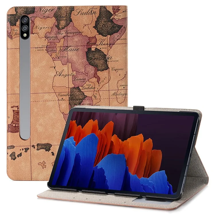 For Samsung Galaxy Tab S7+ / S8+ / S7 FE 12.4 inch Pattern Printed Protective Case Folio Flip Cover Scratch Resistant Shockproof Tablet Case with Stand / Wallet Support Auto Wake / Sleep - Light Brown