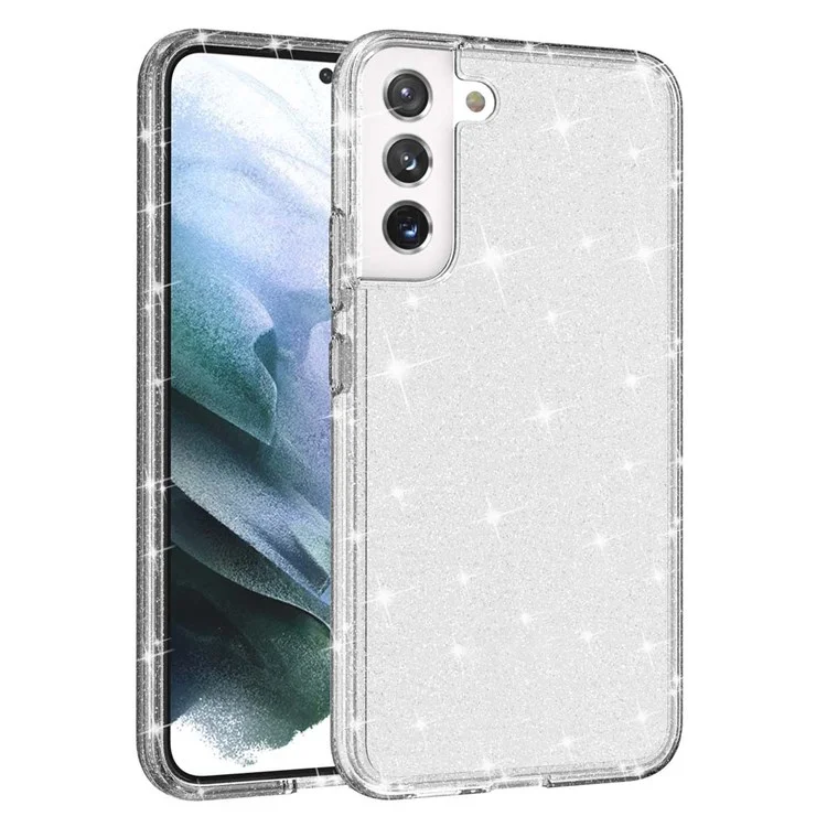 Für Samsung Galaxy S21 FE 5G / S21 Fan Edition Sparkly Clear Glitter Case Anti-Scratch Hard PC Soft TPU Thickening Design Protective Phone Cover - Weiß