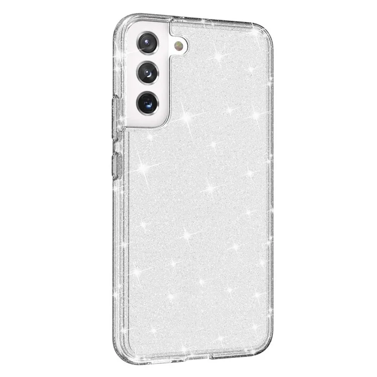 Für Samsung Galaxy S21 FE 5G / S21 Fan Edition Sparkly Clear Glitter Case Anti-Scratch Hard PC Soft TPU Thickening Design Protective Phone Cover - Weiß
