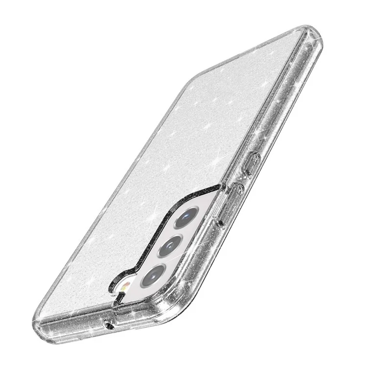 Für Samsung Galaxy S21 FE 5G / S21 Fan Edition Sparkly Clear Glitter Case Anti-Scratch Hard PC Soft TPU Thickening Design Protective Phone Cover - Weiß