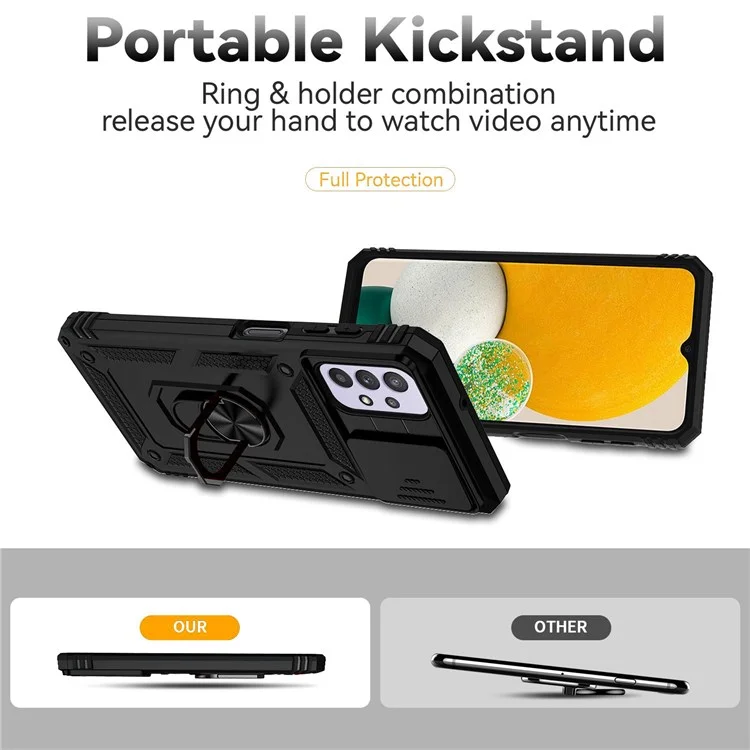 Für Samsung Galaxy A32 5G/M32 5G Slide Camera Protector Ring Kickstand Case PC + TPU Handyhülle - Schwarz