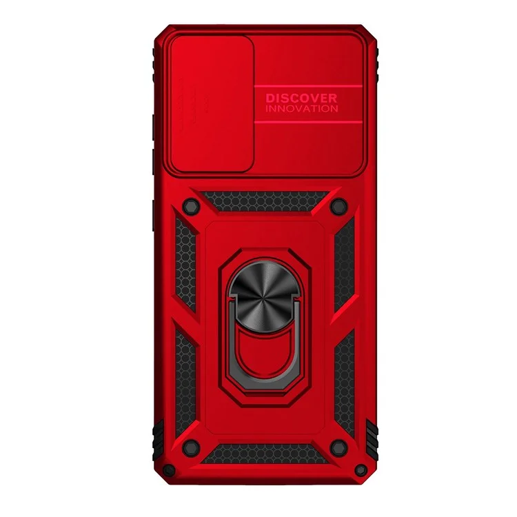 For Samsung Galaxy S20 FE 2022/S20 FE 4G/FE 5G/S20 Lite Slide Camera Protector PC + TPU Case Drop-resistant Kickstand Phone Shell - Red