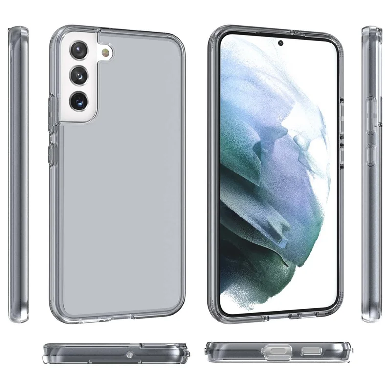 For Samsung Galaxy S21 FE 5G / S21 Fan Edition Clear Crystal Phone Case Shock Absorption Hard PC Soft TPU Protective Cover - Grey