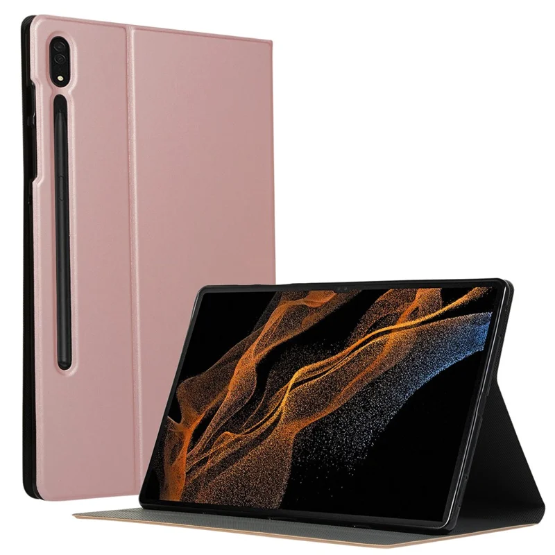 For Samsung Galaxy Tab S9 Ultra / S8 Ultra PU Leather Folio Folding Case Cover Stand Protective Cover- Rose Gold