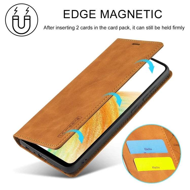 LC.IMEEKE Funda de Cartera para Samsung Galaxy A33 5G, Plegable Soporte de Pie de Cuero PU Fuerte Succión Magnética Cubierta Protectora - Marrón