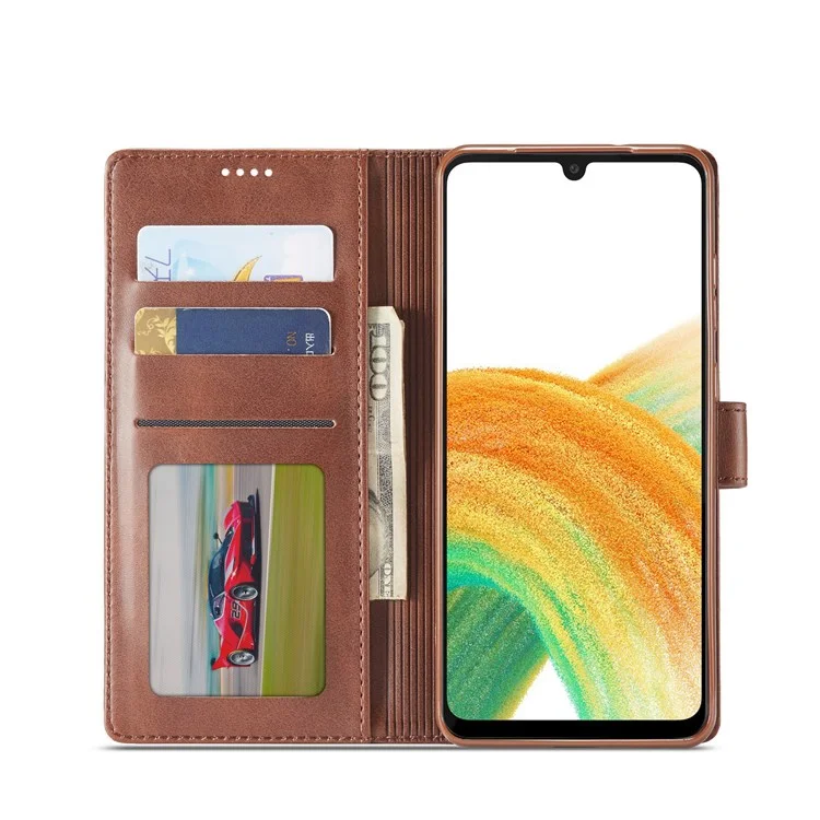 Lc. Imeeke Strukturierte Lederbrieftasche Für Samsung Galaxy A33 5G, Standfunktion Magnetische Verschluss Schockdichte Flip Folio Deckung - Kaffee