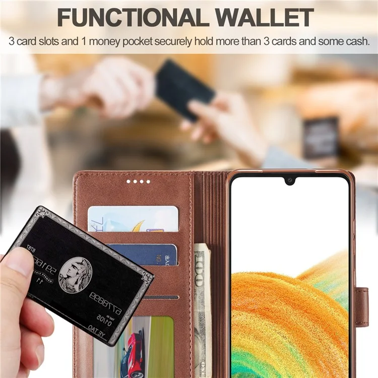 LC.IMEEKE Textured Leather Wallet Case for Samsung Galaxy A33 5G, Stand Function Magnetic Closure Shockproof Flip Folio Cover - Coffee