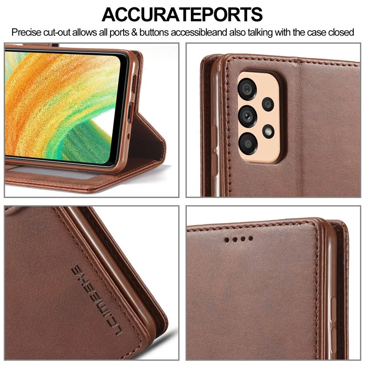 LC.IMEEKE Carteira de Couro Texturizado Caso para Samsung Galaxy A33 5G, Função de Suporte Fechamento Magnético Resistente a Choques Capa Folio - Café