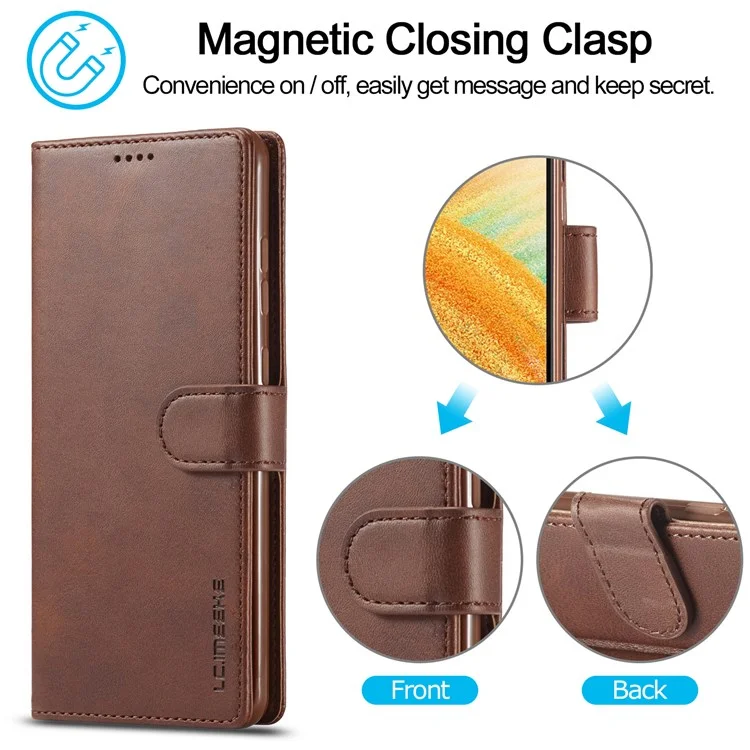 LC.IMEEKE Carteira de Couro Texturizado Caso para Samsung Galaxy A33 5G, Função de Suporte Fechamento Magnético Resistente a Choques Capa Folio - Café