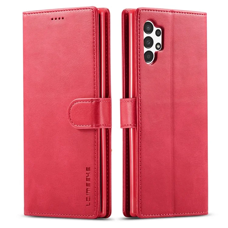 LC.IMEEKE Étui Rabattable pour Samsung Galaxy A13 4G / A04 4G (164,4 x 76,3 x 9,1 mm), Coque Intérieure en TPU avec Texture en Cuir PU - Rouge