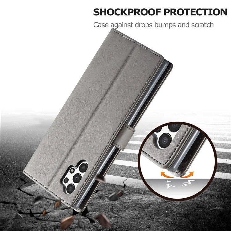 LC.IMEEKE Flip Cover for Samsung Galaxy A13 4G / A04 4G (164.4 x 76.3 x 9.1 mm), Textured PU Leather Stand Book Shockproof TPU Inner Shell - Grey