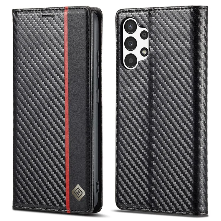 LC.IMEEKE Flip Wallet Case for Samsung Galaxy A13 4G / A04 4G (164.4 x 76.3 x 9.1 mm), PU Leather Carbon Fiber Texture Stand Magnetic Auto-absorbed Folio Protective Phone Cover - Vertical Stripe