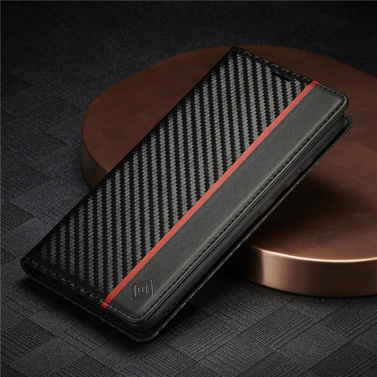 LC.IMEEKE Flip Wallet Case for Samsung Galaxy A13 4G / A04 4G (164.4 x 76.3 x 9.1 mm), PU Leather Carbon Fiber Texture Stand Magnetic Auto-absorbed Folio Protective Phone Cover - Vertical Stripe