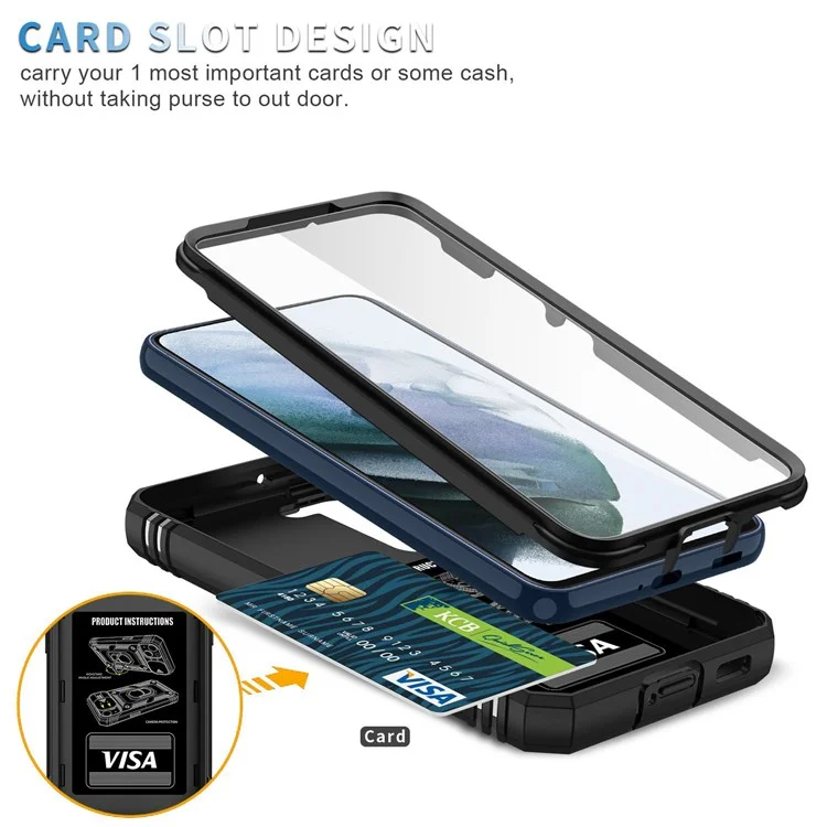 Per Samsung Galaxy S22 5G Case Ring Kickstand Anti-Scratch Hard PC + TPU Bumper Shockproof Protective Cover with Sliding Camera Lens Protector - Nero/Nero