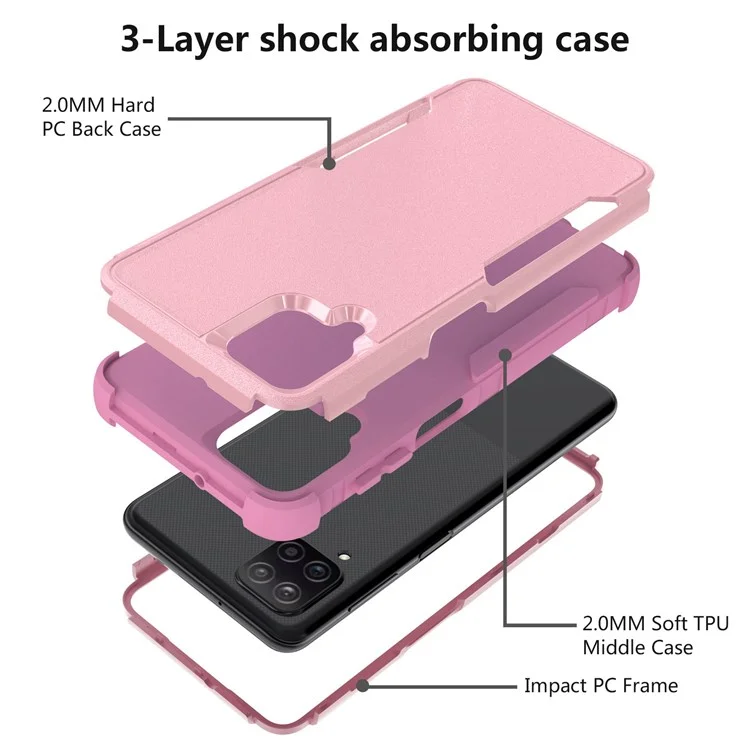 Per Samsung Galaxy A12 Commuter Series Shock-proof TPU + PC Hybrid Phone Case Protective Cover - Rosa