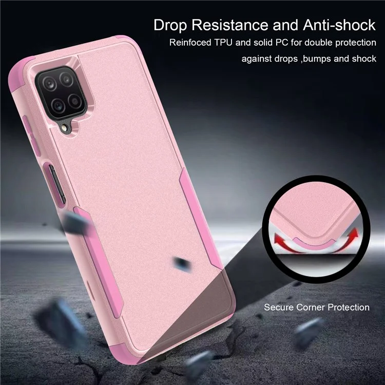 Per Samsung Galaxy A12 Commuter Series Shock-proof TPU + PC Hybrid Phone Case Protective Cover - Rosa