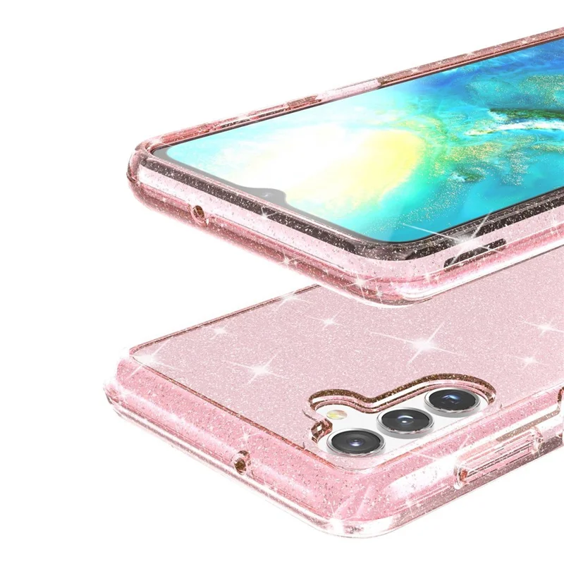 For Samsung Galaxy A13 5G Drop-proof Sparkly Clear Glitter Case Hard PC Soft TPU Thickening Design Mobile Phone Shell - Pink