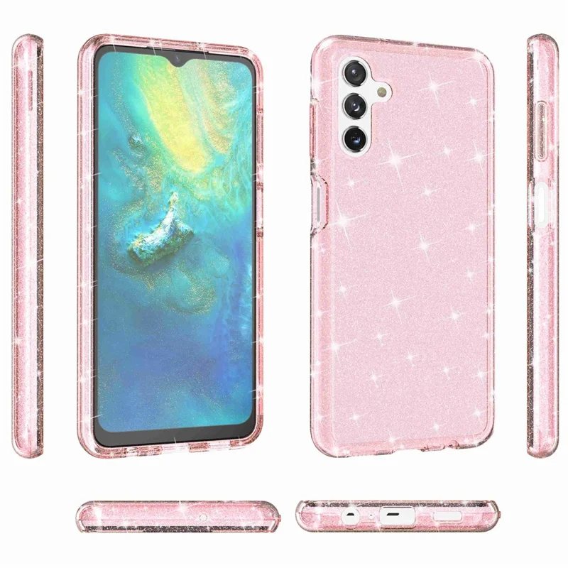For Samsung Galaxy A13 5G Drop-proof Sparkly Clear Glitter Case Hard PC Soft TPU Thickening Design Mobile Phone Shell - Pink