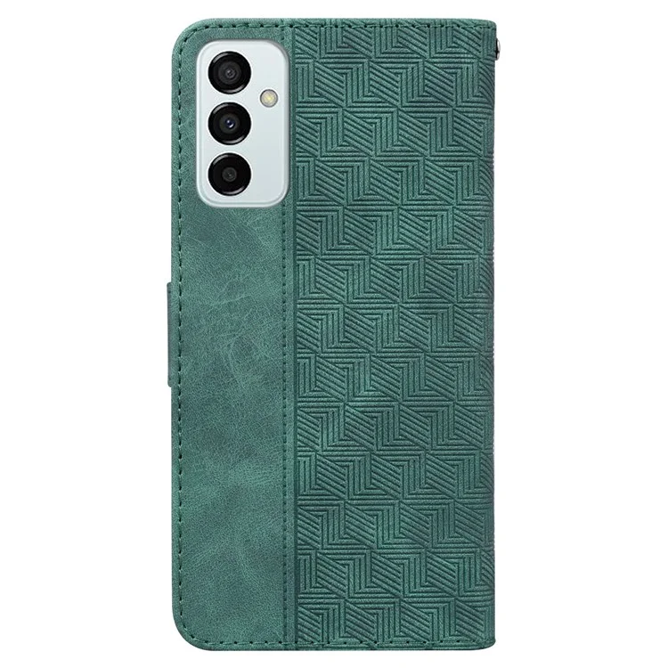 For Samsung Galaxy M23 5G/F23 5G PU Leather Case Magnetic Closure Geometric Pattern Imprinted Stand Wallet Shockproof Flip Cover with Strap - Green