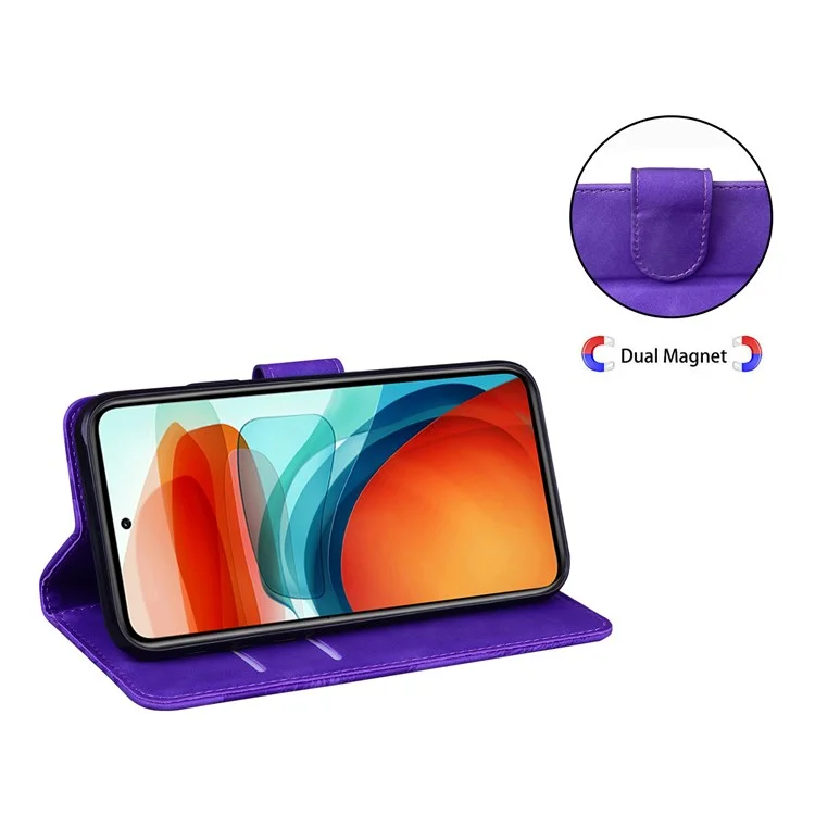 Per Samsung Galaxy M23 5G/F23 5G Stampa a farfalla a motivo Custodia a portafoglio con supporto Piegatura PU Leather Magnetic Protect Flip Cover - Viola