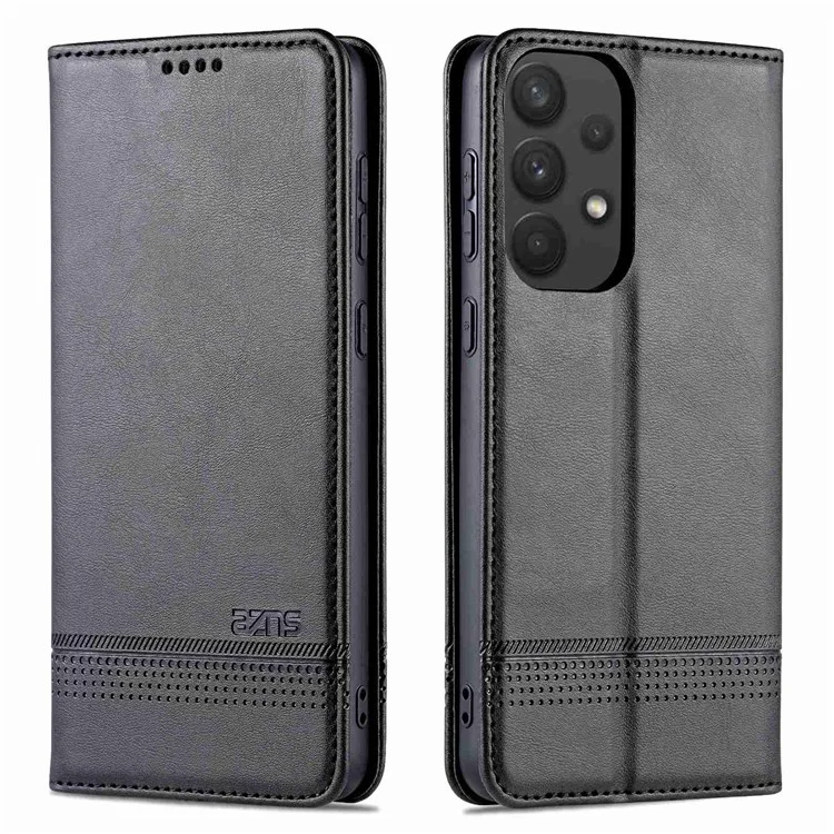 AZNS For Samsung Galaxy A73 5G Foldable Stand Textured Leather Phone Case Magnetic Auto-absorbed Anti-fall Protector with Wallet - Black