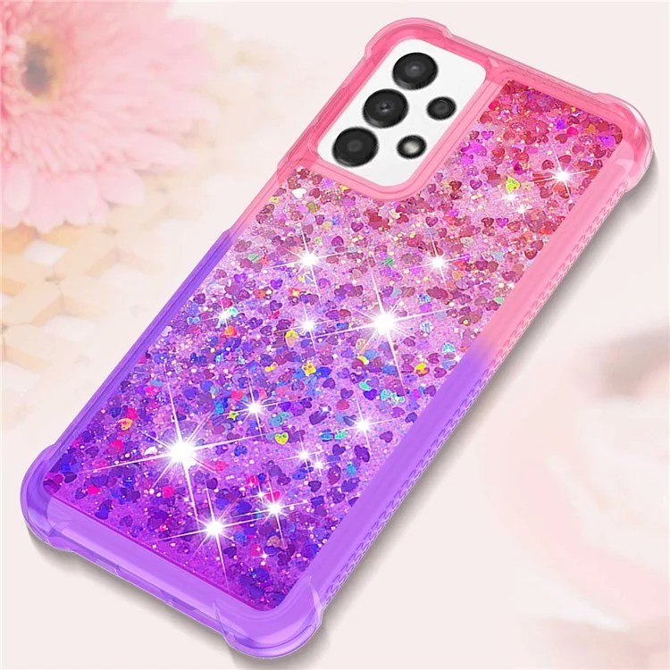 Für Samsung Galaxy A13 4G YB Quicksand Serie-3 Flexible TPU Glitter Sparkle Telefon Hülle Dropschutzgedehnungsgradienten Farbfarbe Flüssigkeitsquicksand-abdeckung - Pink Lila