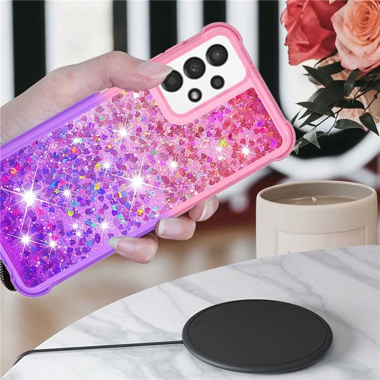 Für Samsung Galaxy A13 4G YB Quicksand Serie-3 Flexible TPU Glitter Sparkle Telefon Hülle Dropschutzgedehnungsgradienten Farbfarbe Flüssigkeitsquicksand-abdeckung - Pink Lila