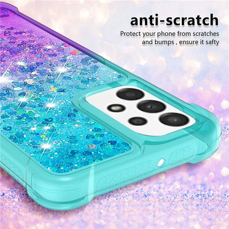 For Samsung Galaxy A23 4G / 5G (Global Version) YB Quicksand Series-3 Flexible TPU Glitter Sparkle Phone Case Gradient Color Floating Liquid Quicksand Cellphone Guard Cover - Sky Blue / Purple