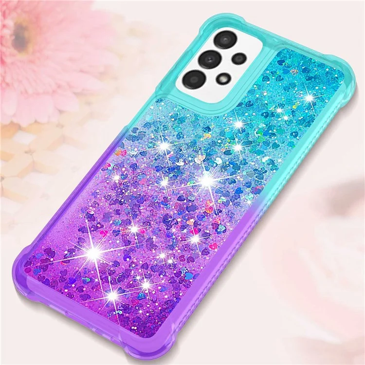 For Samsung Galaxy A23 4G / 5G (Global Version) YB Quicksand Series-3 Flexible TPU Glitter Sparkle Phone Case Gradient Color Floating Liquid Quicksand Cellphone Guard Cover - Sky Blue / Purple