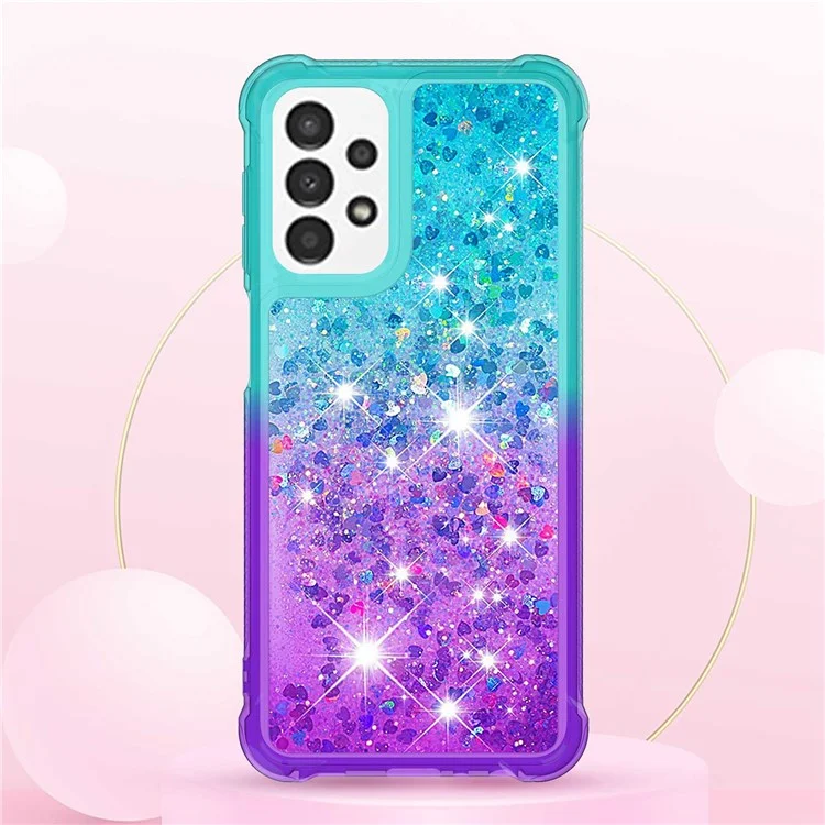 Für Samsung Galaxy A23 4G (165,4 x 76,9 x 8,4 Mm) YB Quicksand Series-3 Flexible TPU Glitter Sparkle Phone Case Gradientenfarbe Floating Liquid Quicksand Handy Guard Cover - Himmelblau/lila