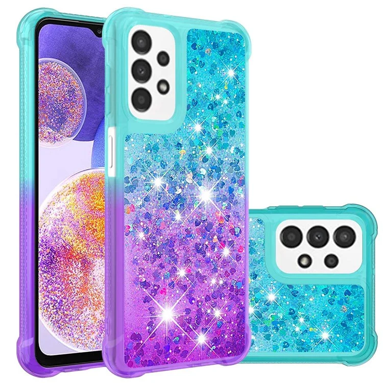 Für Samsung Galaxy A23 4G (165,4 x 76,9 x 8,4 Mm) YB Quicksand Series-3 Flexible TPU Glitter Sparkle Phone Case Gradientenfarbe Floating Liquid Quicksand Handy Guard Cover - Himmelblau/lila