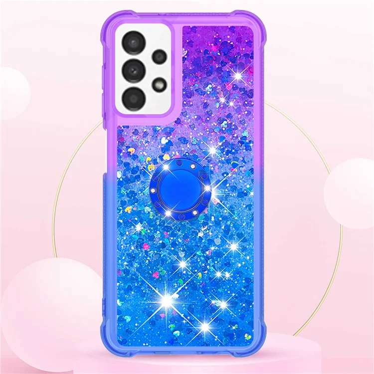 YB Quicksand Series-8 Liquid Gradient Case pour Samsung Galaxy A13 4G, Flottant Shiny Quicksand TPU Cover avec Bague Kickstand - Violet/Bleu