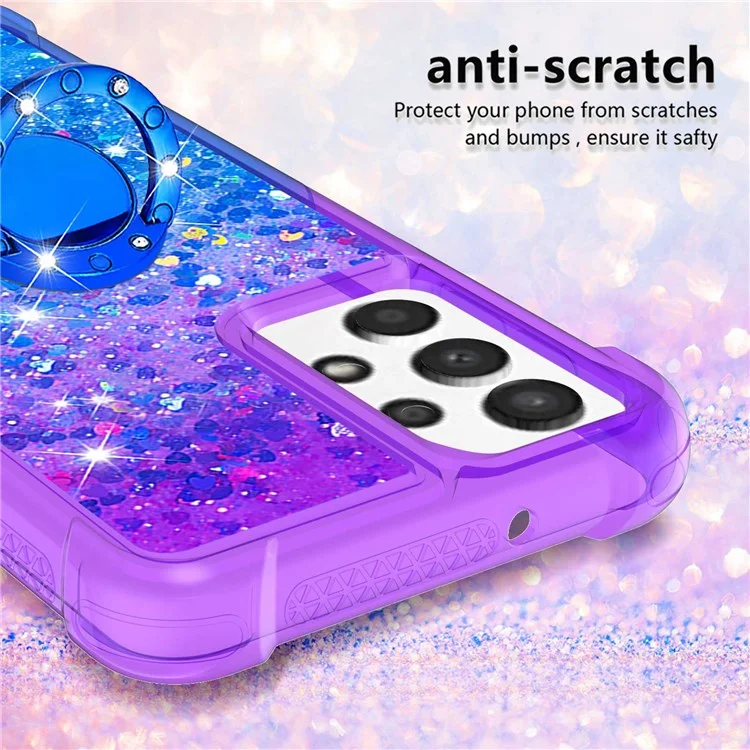 YB Quicksand Series-8 Liquid Gradient Case pour Samsung Galaxy A13 4G, Flottant Shiny Quicksand TPU Cover avec Bague Kickstand - Violet/Bleu