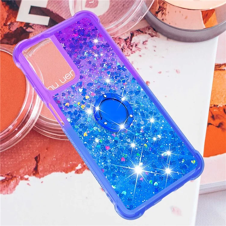 YB Quicksand Series-8 Liquid Gradient Case pour Samsung Galaxy A13 4G, Flottant Shiny Quicksand TPU Cover avec Bague Kickstand - Violet/Bleu