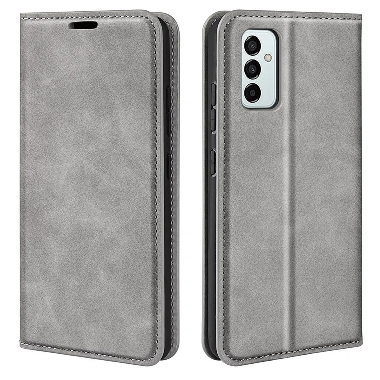 Housse de protection en cuir Skin-touch Folio Flip pour Samsung Galaxy M23 5G/F23 5G, étui portefeuille magnétique auto-absorbant avec support - Gris