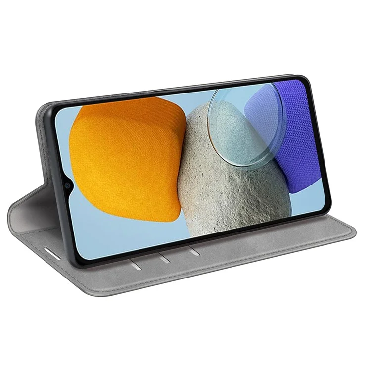Housse de protection en cuir Skin-touch Folio Flip pour Samsung Galaxy M23 5G/F23 5G, étui portefeuille magnétique auto-absorbant avec support - Gris