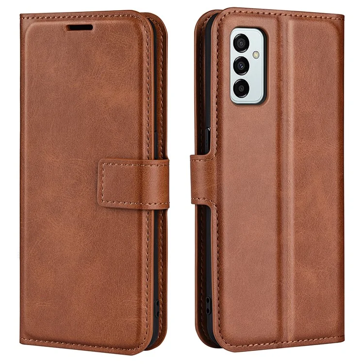 Para Samsung Galaxy M23 5G/F23 5G Anti-slip Texturizado Capa de Couro PU Recurso de Fecho Magnético à Prova de Choques Carteira Flip Capa - Marrom Claro
