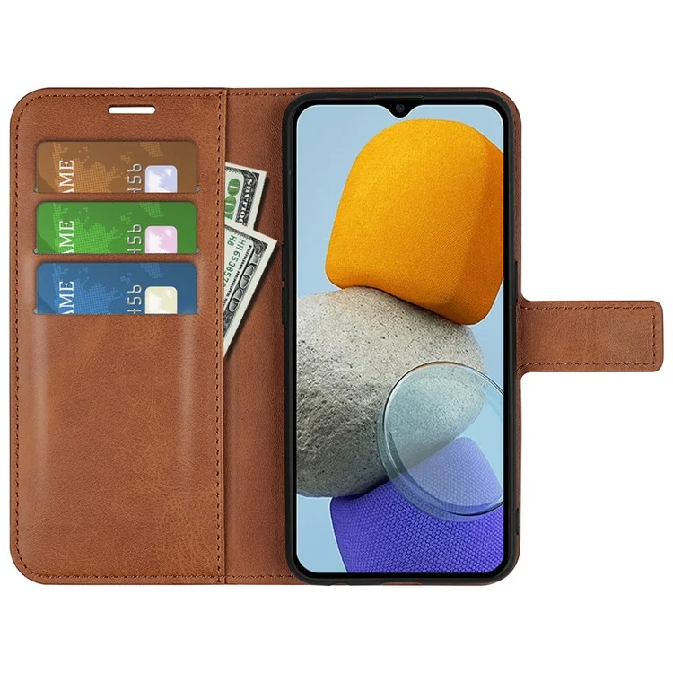 Para Samsung Galaxy M23 5G/F23 5G Anti-slip Texturizado Capa de Couro PU Recurso de Fecho Magnético à Prova de Choques Carteira Flip Capa - Marrom Claro