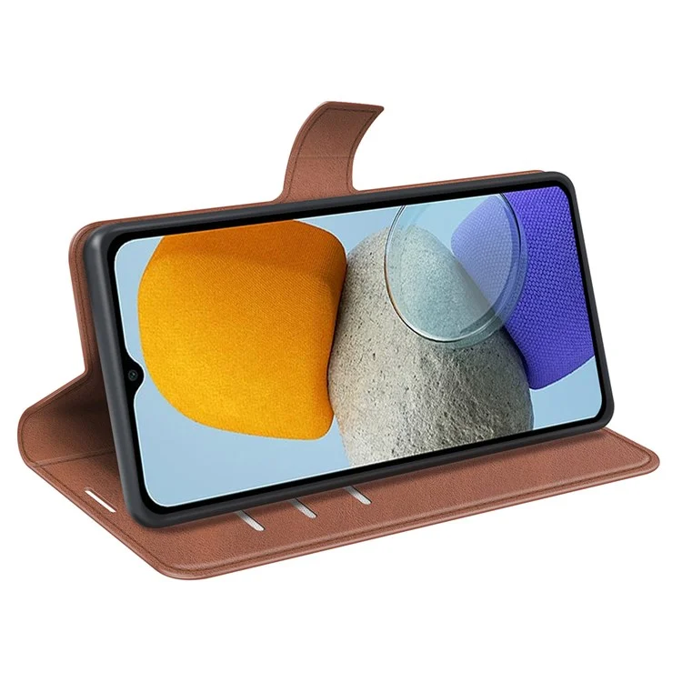 Para Samsung Galaxy M23 5G/F23 5G Anti-slip Texturizado Capa de Couro PU Recurso de Fecho Magnético à Prova de Choques Carteira Flip Capa - Marrom Claro
